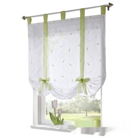 Embroidered Pastoral Adjustable Curtain Rod Ribbon Roman Window Screen (Option: Green-100 √ó 140cm)