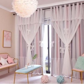 Nordic Simple Hollow Star Princess Wind Bedroom Blackout Curtains (Option: Pink grey-1.5mx2.7m hole punch)