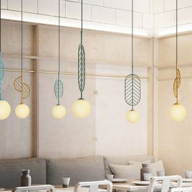 Simple Bar Restaurant Study Cafe Macaron Leaf Chandelier (Option: Long leaf shape blue-Belt bulb)