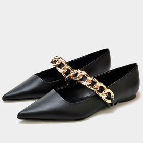 Women's Shoes Chain Decoration Fashion Flat Bottom (Option: Black-37)