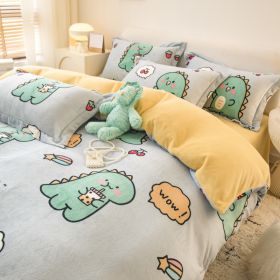 Winter Milk Four-piece Set Thickened Coral Velvet Double-sided (Option: Little Dinosaur-180x220m)