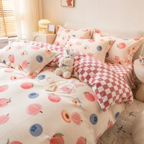 Winter Milk Four-piece Set Thickened Coral Velvet Double-sided (Option: Peach Rabbit-2.0m flat sheet)