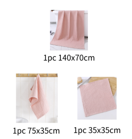 Water-absorbing  Quick-drying Pure Cotton Waffle Bath Towel (Option: Pink-Set)