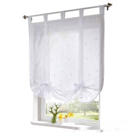 Embroidered Pastoral Adjustable Curtain Rod Ribbon Roman Window Screen (Option: White-120 √ó 140cm)