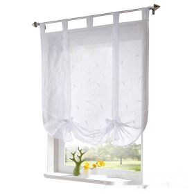 Embroidered Pastoral Adjustable Curtain Rod Ribbon Roman Window Screen (Option: White-60 √ó 140cm)