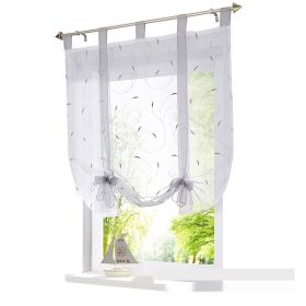 Embroidered Pastoral Adjustable Curtain Rod Ribbon Roman Window Screen (Option: Light Gray-60 √ó 140cm)