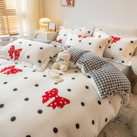 Winter Milk Four-piece Set Thickened Coral Velvet Double-sided (Option: Bow-200x230cm)