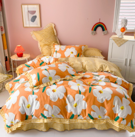 Cotton 100 Princess Wind Quilt Cover Cartoon Student Dormitory Bed (Option: Yellow lily-1.8m bed sheet set of four)