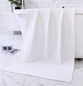 Water-absorbing  Quick-drying Pure Cotton Waffle Bath Towel (Option: White-70x140cm)