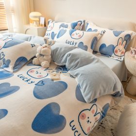 Winter Milk Four-piece Set Thickened Coral Velvet Double-sided (Option: Lucky rabbit-200x240cm)