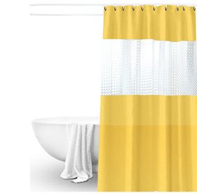 Splicing Translucent Waterproof Mildew Proof Bathroom Bath Shower Partition Curtain (Color: Yellow)