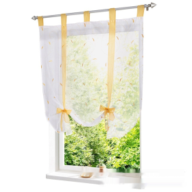 Embroidered Pastoral Adjustable Curtain Rod Ribbon Roman Window Screen (Option: Yellow-80 √ó 140cm)