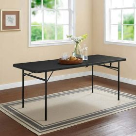 6 Foot Bi-Fold Plastic Folding Table, Black (Color: Black)