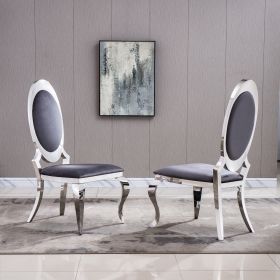 Leatherette Dining Chair with Oval Backrest Set of 2, Stainless Steel Legs (Color: as Pic)