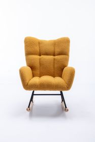Rocking Chair, Soft Teddy Velvet Fabric Rocking Chair for Nursery, Comfy Wingback Glider Rocker with Safe Solid Wood Base for Living Room Bedroom Balc (Color: Yellow)