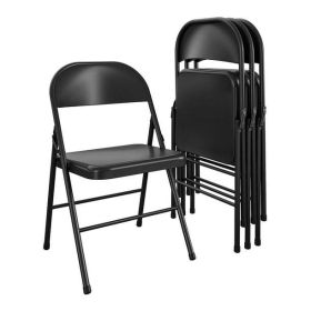 Steel Folding Chair (4 Pack), Black and Beige (Color: Black)