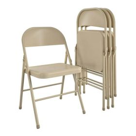 Steel Folding Chair (4 Pack), Black and Beige (Color: Beige)