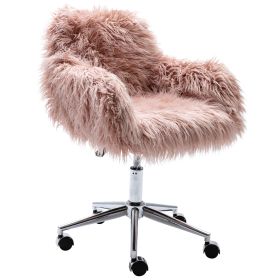 Modern Faux fur home office chair;  fluffy chair for girls;  makeup vanity Chair (Color: Pink)