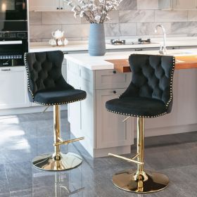 Furniture,Golden Swivel Velvet Barstools Adjusatble Seat Height from 25-33 Inch, Modern Upholstered Bar Stools with Backs Comfortable Tufted for Home (Color: Black)