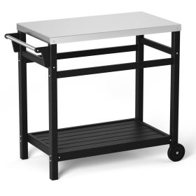 Outdoor Prep Cart Dining Table for Pizza Oven;  Patio Grilling Backyard BBQ Grill Cart (Color: Black)