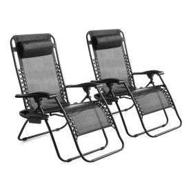 Outdoor Zero Gravity Chair Lounger, 2 Pack (Color: Black)