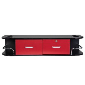 Classic Wall Mounted Beauty Salon, Barber Styling Station, Salon Equipment with Locking 2 Drawers XH (Color: Black+Red)