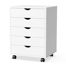 Sweetcrispy 5 Drawer Chest - Storage Cabinets Dressers Wood Dresser Cabinet with Wheels Mobile Organizer Drawers for Office (Color: as Pic)