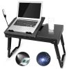 Foldable Laptop Table Bed Notebook Desk with Cooling Fan Mouse Board LED light 4 xUSB Ports Breakfast Snacking Tray