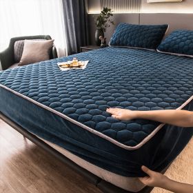 Crystal Pile Clip Cotton Bed Bonnet Thickened Coral Pile Bed Cover In Autumn And Winter (Option: Cotton clip. Moonlight blue-180x200cm and30cm)