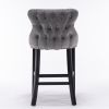 Contemporary Velvet Upholstered Wing-Back Barstools with Button Tufted Decoration and Wooden Legs;  and Chrome Nailhead Trim;  Leisure Style Bar Chair