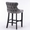 Contemporary Velvet Upholstered Wing-Back Barstools with Button Tufted Decoration and Wooden Legs;  and Chrome Nailhead Trim;  Leisure Style Bar Chair