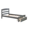 Platform Twin Bed Frame with Storage Drawer and Wood Slat Support No Box Spring Needed