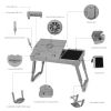 Foldable Laptop Table Bed Notebook Desk with Cooling Fan Mouse Board LED light 4 xUSB Ports Breakfast Snacking Tray