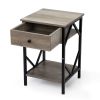 Set of 2 Nightstand Industrial End Table with Drawer;  Storage Shelf and Metal Frame for Living Room;  Bedroom;  XH