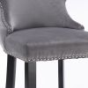 Contemporary Velvet Upholstered Wing-Back Barstools with Button Tufted Decoration and Wooden Legs;  and Chrome Nailhead Trim;  Leisure Style Bar Chair