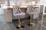 Furniture,Golden Swivel Velvet Barstools Adjusatble Seat Height from 25-33 Inch, Modern Upholstered Bar Stools with Backs Comfortable Tufted for Home