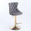 Furniture,Golden Swivel Velvet Barstools Adjusatble Seat Height from 25-33 Inch, Modern Upholstered Bar Stools with Backs Comfortable Tufted for Home