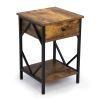 Set of 2 Nightstand Industrial End Table with Drawer;  Storage Shelf and Metal Frame for Living Room;  Bedroom;  XH