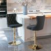 Furniture,Golden Swivel Velvet Barstools Adjusatble Seat Height from 25-33 Inch, Modern Upholstered Bar Stools with Backs Comfortable Tufted for Home