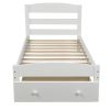 Platform Twin Bed Frame with Storage Drawer and Wood Slat Support No Box Spring Needed