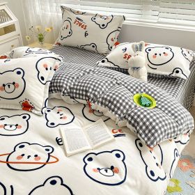 Winter Milk Four-piece Set Thickened Coral Velvet Double-sided (Option: Space Bear-2.0m flat sheet)