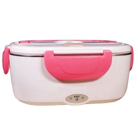 Insulated Lunch Box Large Capacity Heated Electric Lunch Box Stainless Steel Car Bento Box (Option: Pink-European Standard)