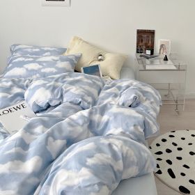 Simple Cloud Bed Sheet Quilt Cover All Cotton Washed Cotton Four-piece Set (Option: Clouds Non Dyed Blue-150CM Bed Sheet 200X230cm)