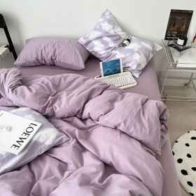 Simple Cloud Bed Sheet Quilt Cover All Cotton Washed Cotton Four-piece Set (Option: Clouds Like Water Purple-120CM Bed Sheet 150X200cm)