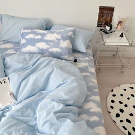 Simple Cloud Bed Sheet Quilt Cover All Cotton Washed Cotton Four-piece Set (Option: Clouds Like Water Blue-120CM Bed Sheet 150X200cm)