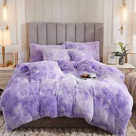 Mink Velvet Four Piece Set Long Plush Crystal Velvet Duvet Cover (Option: Violet-1.5or1.8m flat sheet)