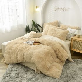 Mink Velvet Four Piece Set Long Plush Crystal Velvet Duvet Cover (Option: Khaki-1.5or1.8m flat sheet)