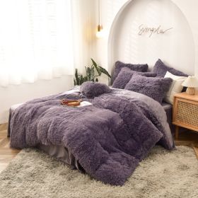 Mink Velvet Four Piece Set Long Plush Crystal Velvet Duvet Cover (Option: Smoky purple-1.5or1.8m flat sheet)