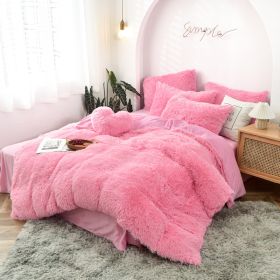 Mink Velvet Four Piece Set Long Plush Crystal Velvet Duvet Cover (Option: Pink-1.8x2m fitted sheet)