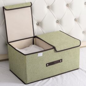 Cotton And Linen Fabric Double Lid Storage Box Foldable (Option: Light Green-36x30x25cm)